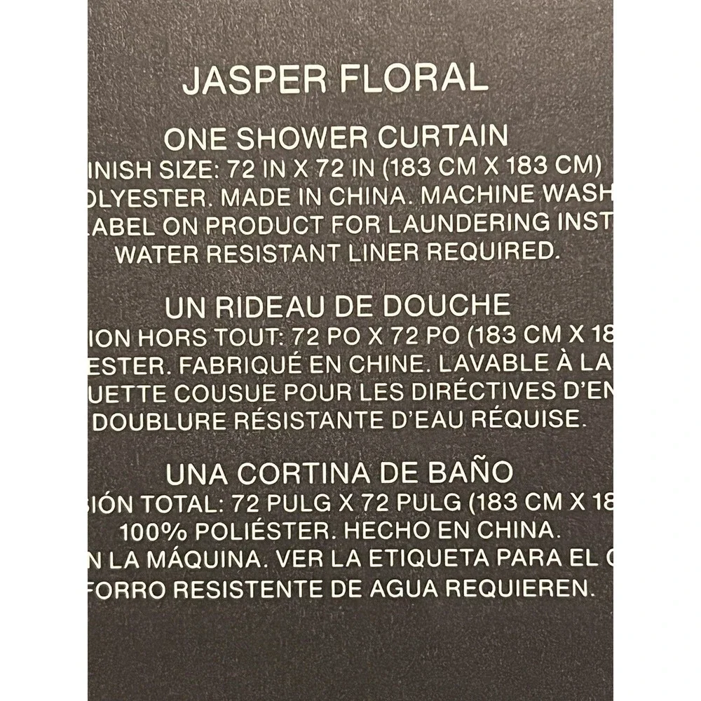 DKNY Jasper Floral Microsculpt Fabric Shower Curtain Navy Green Textured 72” New